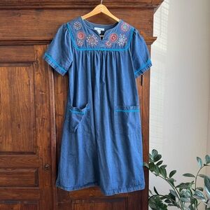 Go Softly Embroidered Denim Short Sleeve Patio Dress